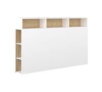Tête de lit avec rangements NASTIA - 160 cm - Blanc et chêne