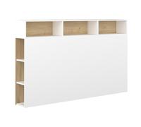 Tête de lit avec rangements NASTIA - 160 cm - Blanc et chêne