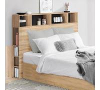 IDMarket - Tête de lit sur pied CLEO 165 cm - rangements fermés et niches façon hêtre et noir