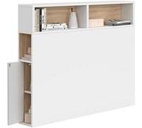 IDMARKET Tête de lit sur pied CLEO 95 cm avec rangements fermés et niches blanc et façon hêtre