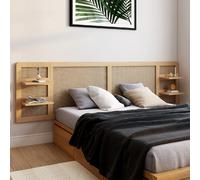 IDMarket – Tête de lit suspendue EDHEN 240 cm cannage et bois avec étagères