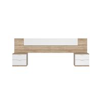 Tête de lit en mélamine avec 2 chevets coloris chêne canadian blanc artik - Hauteur 95 x Longueur 247 cm x Profondeur 38 cm