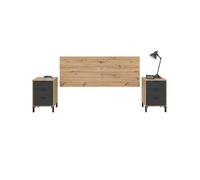 Tête de lit en mélamine avec 2 chevets coloris chênegris anthracite - Hauteur 101 x Longueur 240 cm x Profondeur 33 cm