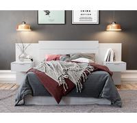 Vente-unique - Tête de lit Extensible avec chevets - 140/160 cm - Blanc - PARATI - avec Rangement