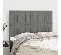 Tête de lit gris foncé 144x5x118/128 cm avec pieds en bois, hauteur réglable, matériau respirant, support dorsal solide, montage facile avec instructions.