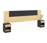 IDMARKET Tête de lit sur pied avec chevets modulables SAPA pour lit 140, 160 ou 180 cm bois et noir