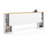 IDMarket Tête de lit extensible CATBA avec chevets coulissants 140/160 cm Blanc et façon bois