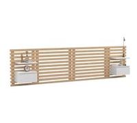 IDMarket - Tête de lit suspendue AVA 240 cm lattes, chevets+tiroir, bois clair/blanc