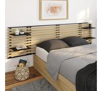 IDMARKET Tête de lit suspendue en lattes DETROIT 240 cm bois et métal noir avec étagères