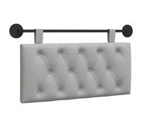 Tête de lit suspendue gris nuage en tissu, rembourrée, design mural | Rail métal enduit poudre, 2 plaques rondes, ceintures amovibles, mousse, bois d'ingénierie