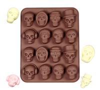 Tête de mort pour cuisson 3D Halloween gothique avec 16 cavités | Moule à bonbons effrayant pour bonbons, fondant, biscuits, muffins, glaces, cupcakes