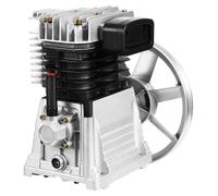 Tête de pompe pour compresseur d'air - Groupe compresseur de 3 chevaux - 250 litres/minute, 8 bars - Entraînement par courroie avec filtre à air et silencieux - Aluminium et fer - Argent