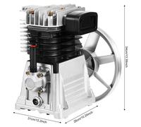 Tête de pompe pour compresseur d'air - Unité de compresseur de 3 HP - 250 litres/minute, 0,8 MPa - Pompe à piston à double cylindre, à un étage - Pour automobiles et outils pneumatiques - Transparent