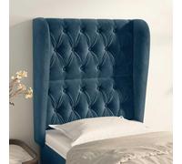 Tête d'oreille en velours bleu foncé avec hauteur réglable 83x23x118/128 cm, pieds en bois, support dorsal stable pour lire et regarder la télévision, montage avec instructions.