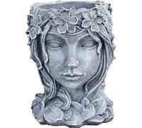 Tête féminine Pot de succulentes - Pot de fleurs créatif pour la maison et le bureau - Gris - Résine
