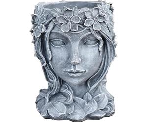Tête féminine Pot de succulentes - Pot de fleurs créatif pour la maison et le bureau - Gris - Résine