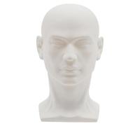 Tête mannequin pour perruques - Modèle masculin - Hauteur 30 cm - PVC - Tour de tête 50 cm - Pour perruques et chapeaux - Blanc mat