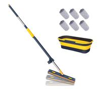 Tête plate Mop rotative à 360°, ou sec, manche long | Ou Balai de nettoyage pour sol plat sec pour nettoyer la cuisine, la salle de bain, la maison, l'appartement, le garage