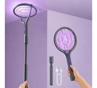 Tête Rotative 180°Raquette Électrique Insectes, 3000V Raquette Anti Moustiques Électrique avec LumièreUV, USB-C Raquette Moustique Électrique avec Une Extension Télescopique pour Chambre à Coucher