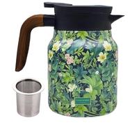 Tetermos avec motif floral vintage - Théière avec infuseur amovible 1000 ml, pichet sous vide isolé avec poignée en bois, fleurs en acier inoxydable pour la maison et l'appartement
