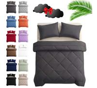 TETGSET Couette Easy Sleep 2 en 1, Easy Sleep Couette with 2 Taies d’Oreiller, Douce et Respirante, Garnissage Léger, Lavable en Machine, pour Toute l’Année (Gris foncé,200 * 200 cm)