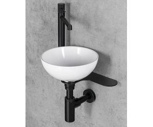 TETRIS support avec lavabo à poser, robinetterie sur le côté gauche, noir mat