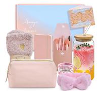 TEUYOE Cadeaux pour filles et adolescentes de 8, 9, 10, 11, 12, 13, 14, 15 | Verre de 500 ml avec imprimé nœud, pinceau de maquillage, trousse de maquillage, bandeau, chaussettes, bracelet