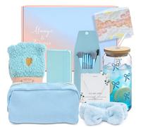 TEUYOE Cadeaux pour filles et adolescentes de 8, 9, 10, 11, 12, 13, 14, 15 | Verre de 500 ml avec imprimé nœud, pinceau de maquillage, trousse de maquillage, bandeau, chaussettes, bracelet
