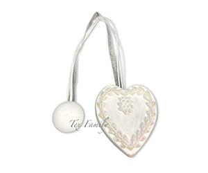 Tex Family Embrasse de rideau aimantée, en bois, en forme de cœur style shabby, blanc