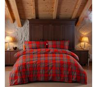 Tex family Housse de couette écossaise rouge - Parure de lit en pur coton 100 % - Fabriqué en Italie, style classique tartan - 200 x 200 cm
