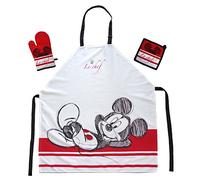 Tex Idea Global Labels Le cadeau pour Walt Disney Mickey Mouse Fan : ensemble de tablier de cuisine avec Mickey Mouse Tablier 65 % polyester 35 % coton, blanc, adulte