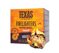 Texas Club Allume-Feux en Laine de Bois, 32 unités | Naturels et écologiques - longue durée de combustion, allumage facile