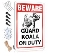 Texas Decor Plaque en métal à suspendre rétro Panneau de bienvenue rustique Décoration murale avec citations amusantes Beware! Guard Koala On Duty