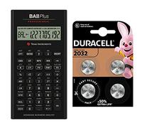 Texas Instruments BA II Plus Professional Calculatrice + Duracell 2032 Pile Bouton Lithium 3V, Lot de 4, avec Technologie Baby Secure, pour Porte-clés