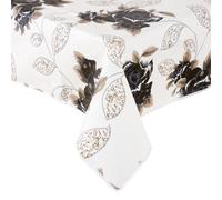 texpot Nappe de table en toile cirée, lavable, ronde 160 cm avec bord et fleurs, en polyester, pour table de jardin