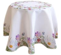 texpot Nappe ronde 170 cm Motif prairie fleurie blanche printemps fleurs