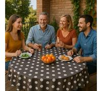 texpot Toile cirée ronde à pois lavable avec ourlet en polyester pour table de jardin 160 cm