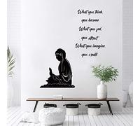 Texte et Bouddha stickers muraux... Stickers muraux avec phrases - pour décorer une chambre de salon, une chambre zen ou n'importe quelle pièce - stickers muraux vinyle amovibles - noir 30 * 90CM