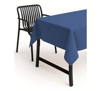 TextilDepot24 - Nappe de Table de Jardin - Aspect Lin - Effet Lotus - Tissu Anti-Taches - Infroissable - 160 x 160 cm - Bleu