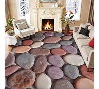Texture Pierre Mosaïque Galet Imprimé Décoration Tapis | 120 x 170 cm, Lavable Antidérapant Poil Court Tapis, Moderne Minimaliste Style, Doux et Moelleux Multicolore Pour Chambre