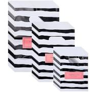Texvora 300 Sacs Shopping Merci, Sacs Boutique rayés Noir et Blanc avec poignées, sachets Plastiques de Vente en Vrac en 3 Tailles pour Petites Entreprises, 6 x 8 po, 8 x 10 po, 8 x 12 po
