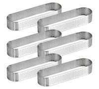 Texvora Lot de 6 moules à tartelettes pour cuisson, acier inoxydable 304, forme ovale, moules à tartelettes avec design perforé, anneaux à tarte antiadhésifs pour four, 13 x 4,5 cm