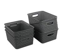 Teyyvn Lot de 6 paniers de rangement en plastique, 25,5 x 19,3 x 10,4 cm, gris
