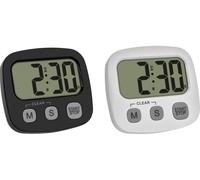TFA Dostmann 2er Set Digitaler Timer mit Stoppuhr und Uhrzeit Chronomètre noir, blanc numérique