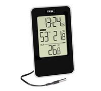 TFA Dostmann 30.5048.01 Thermomètre hygromètre numérique avec heure pour intérieur et extérieur avec capteur de câble étanche Noir L 72 x l 16 x H 121 mm