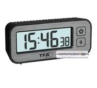 TFA Dostmann 60.2522.10 Réveil numérique radio avec interrupteur de température et d'humidité avec valeurs maximales et minimales, avec alarme et horloge radio-pilotée, réveil de voyage, petit, sans