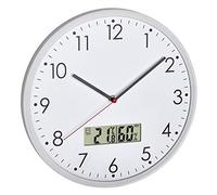 TFA Dostmann 60.3048.02 Horloge murale analogique avec thermomètre numérique et hygromètre en verre transparent, diamètre : 302 mm, blanc avec piles