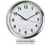 TFA Dostmann 60.3529.02 Horloge Murale Radio-pilotée avec Mouvement Silencieux (Acier Inoxydable/Blanc avec Batterie)