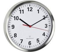 TFA Dostmann Horloge Murale Radio-piloté, 60.3529.02, avec Mouvement Sweep Silencieux, Verre, Horloge silencieuse, Horloge Murale analogique, Argente/Blanc