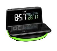 TFA Dostmann Charge-IT Wireless Réveil numérique, 60.2028.01, avec Fonction de Charge sans Fil (Qi), Date, température ambiante, avec lumière d'ambiance, Noir